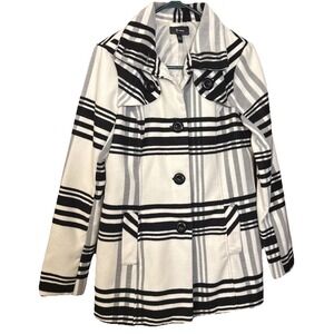 B-Wear Byer California Women's L Plaid Peacoat‎ Black White Button Coat Jacket